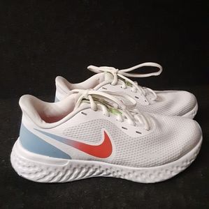 nike revolution Pink Blue White Knit Sneakers Womens Size 6.5 running shoes